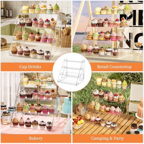 4 Tier Cupcake Stand Clear Bakery Cookie Display Riser, 1 Pack in 11.61"Wx10.43" D x12.2" H in Clear, alternate view 4