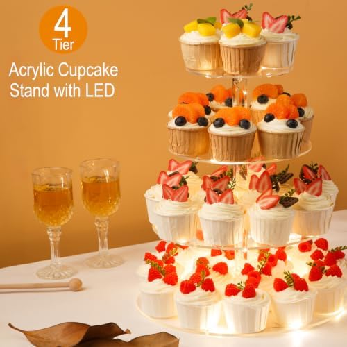 4 Tier Cupcake Stand Cupcake Holder with LED, Acrylic Round Cupcake Tower in transparency, alternate view 2