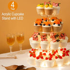 4 Tier Cupcake Stand Cupcake Holder with LED, Acrylic Round Cupcake Tower in transparency, alternate view 2