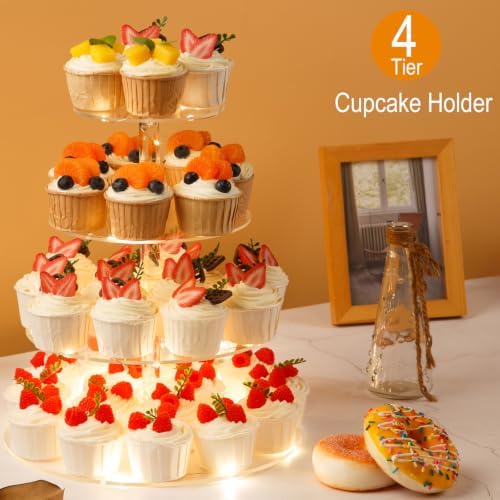 4 Tier Cupcake Stand Cupcake Holder with LED, Acrylic Round Cupcake Tower in transparency, alternate view 4