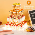 4 Tier Cupcake Stand Cupcake Holder with LED, Acrylic Square Cupcake Tower in 11.6 x 11.6 x 13.2 IN in, alternate view 4