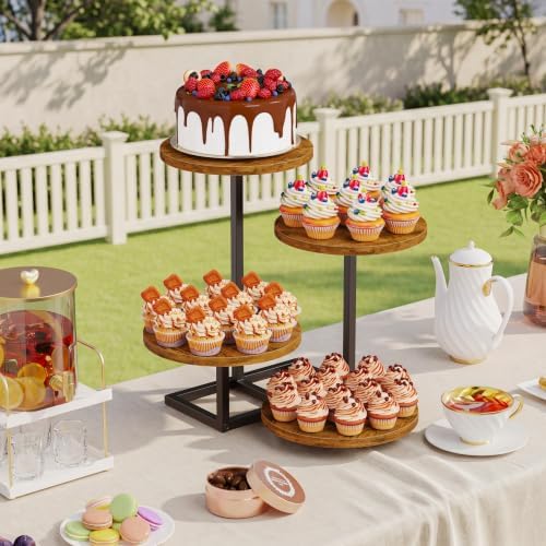 4 Tier Cupcake Stand for 50 Cupcakes, Wooden Round Cupcake Tower Stand, Dessert Display for Wedding Birthday, alternate view