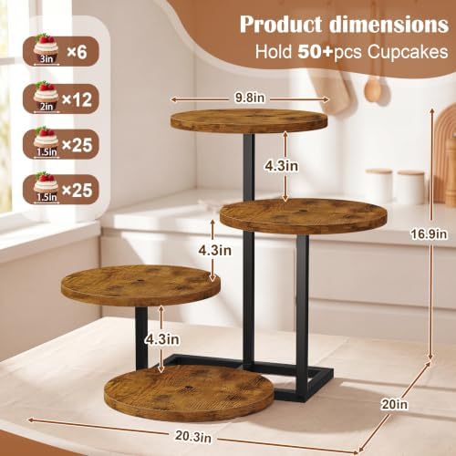 4 Tier Cupcake Stand for 50 Cupcakes, Wooden Round Cupcake Tower Stand, Dessert Display for Wedding Birthday, alternate view