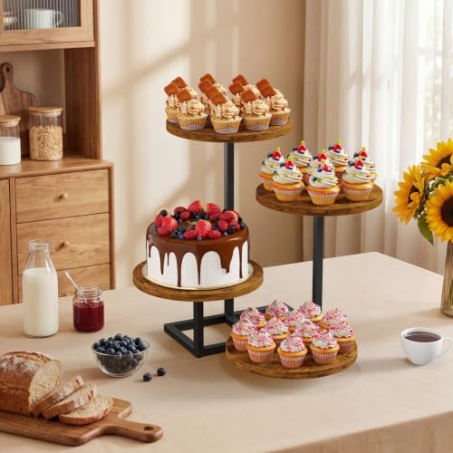 4 Tier Cupcake Stand for 50 Cupcakes, Wooden Round Cupcake Tower Stand, Dessert Display for Wedding Birthday, alternate view