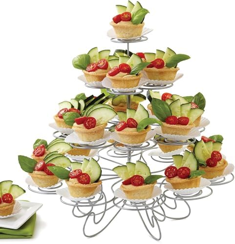 4-Tier Cupcake Stand -Stainless Steel Dessert Tree Tower Display for Christmas, Weddings, Birthday Parties