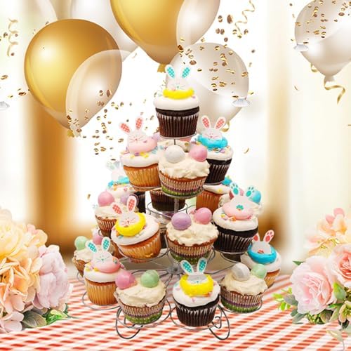 4-Tier Cupcake Stand -Stainless Steel Dessert Tree Tower Display for Christmas, Weddings, Birthday Parties, alternate view 2
