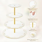 4-Tier Cupcake Stand Tower, British Style Porcelain Tiered Tray with Golden Trim & Pattern, Food Grade Dessert, alternate