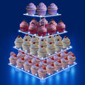 4 Tier Cupcake Stand with Blue Lights, Square Cupcake Tower for Party