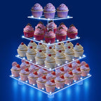 4 Tier Cupcake Stand with Blue Lights, Square Cupcake Tower for Party