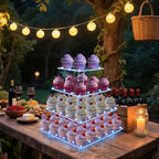 4 Tier Cupcake Stand with Blue Lights, Square Cupcake Tower for Party, alternate view 2