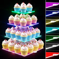 4 Tier Cupcake Stand with Rechargeable Light, LED Acrylic Cupcake Tower in clear