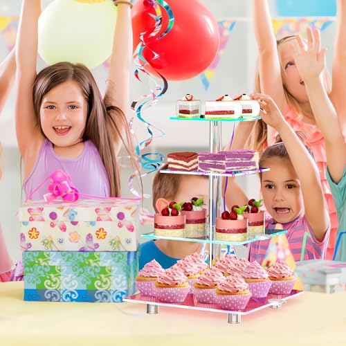 4 Tier Cupcake Stand with Rechargeable Light, LED Acrylic Cupcake Tower in clear, alternate view 5
