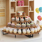 4 Tier Cupcake Stand, Wooden Cup Cake Stand Stairs, Curved Corner in Rustic Brown, alternate view 2