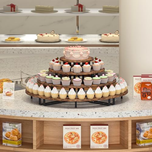 4 Tier Cupcake Stand, Wooden Cup Cake Stand Stairs, Curved Corner in Rustic Brown, alternate view 4