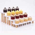 4 Tier Cupcake Stand, Wooden White Riser for Dessert, Perfume & Funko Pop in White