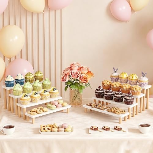 4 Tier Cupcake Stand, Wooden White Riser for Dessert, Perfume & Funko Pop in White, alternate view 4
