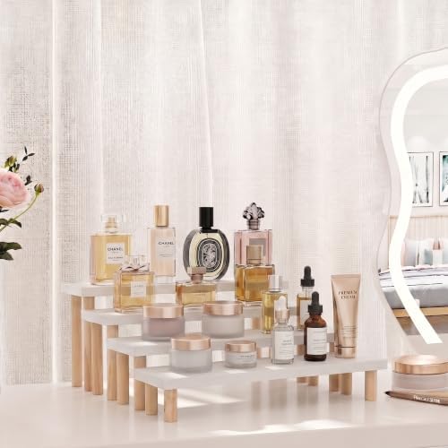 4 Tier Cupcake Stand, Wooden White Riser for Dessert, Perfume & Funko Pop in White, alternate view 7