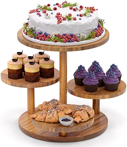 4 Tier Cupcake Tower Stand for 50 Cupcakes, Wood Cake Stand with Tiered Tray Decor, Farmhouse Tiered Tray Decor