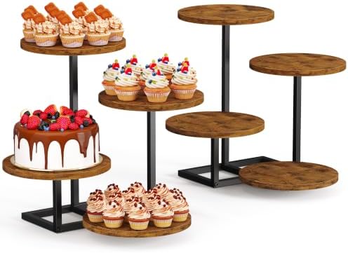 4 Tier Cupcake Tower Stand, Wood Round Dessert Table Display Set, Cup Cake Display Stands for Wedding Birthday