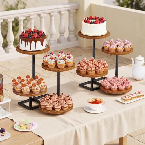 4 Tier Cupcake Tower Stand, Wood Round Dessert Table Display Set, Cup Cake Display Stands for Wedding Birthday, alternate