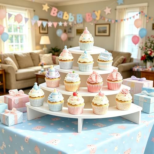 4 Tier Dessert Stands, Buffet Risers Display, White Perfume Shelf in White