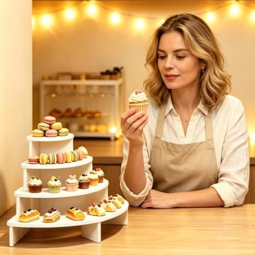4 Tier Dessert Stands, Buffet Risers Display, White Perfume Shelf in White, alternate view 3