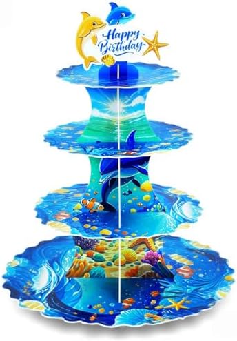 4-Tier Extra Large Happy Birthday Under The Sea Ocean Cardboard Cupcake Stand Ocean Themed Birthday Party