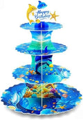 4-Tier Extra Large Happy Birthday Under The Sea Ocean Cardboard Cupcake Stand Ocean Themed Birthday Party