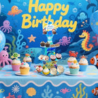 4-Tier Extra Large Happy Birthday Under The Sea Ocean Cardboard Cupcake Stand Ocean Themed Birthday Party, alternate view 5