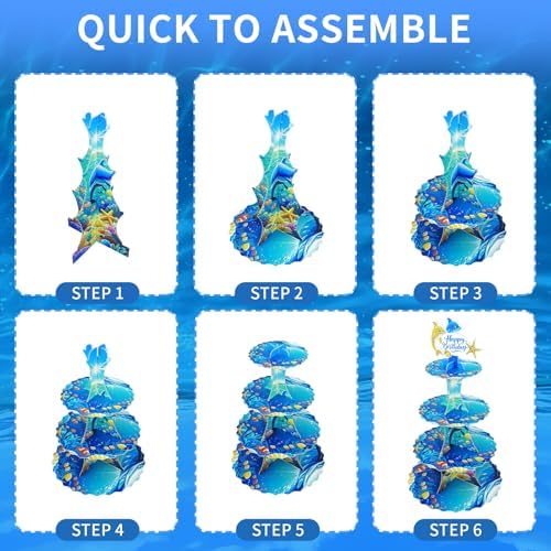 4-Tier Extra Large Happy Birthday Under The Sea Ocean Cardboard Cupcake Stand Ocean Themed Birthday Party, alternate view 6