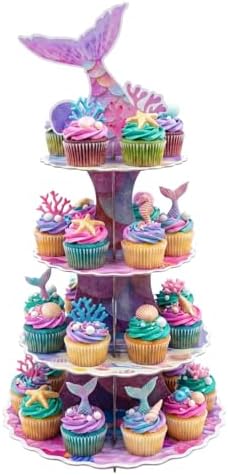 4-Tier Extra Large Mermaid Cupcake Stand, Under The Sea Party Dessert Tower, Mermaid Tail Cupcake Holder for