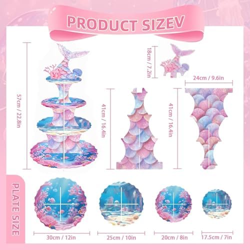4-Tier Extra Large Mermaid Cupcake Stand, Under The Sea Party Dessert Tower, Mermaid Tail Cupcake Holder for, alternate view