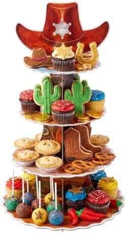 4-Tier Extra Large Western Cowboy Cupcake Stand, Wild West Theme Dessert Tower, Cowboy Cupcake Holder for
