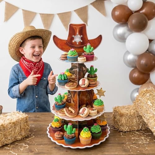 4-Tier Extra Large Western Cowboy Cupcake Stand, Wild West Theme Dessert Tower, Cowboy Cupcake Holder for, alternate view 2