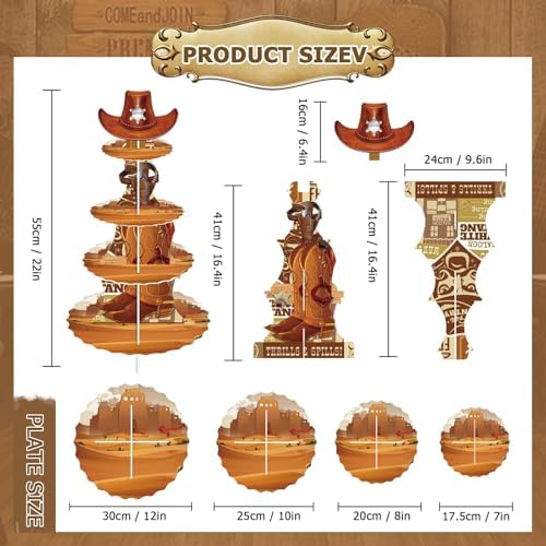 4-Tier Extra Large Western Cowboy Cupcake Stand, Wild West Theme Dessert Tower, Cowboy Cupcake Holder for, alternate view 3