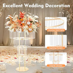 4 Tier Gold Wedding Centerpieces for Table, Crystal Flower Stand with Hanging Crystals, Metal Vases for Wedding, alternate