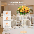 4 Tier Gold Wedding Centerpieces for Table, Crystal Flower Stand with Hanging Crystals, Metal Vases for Wedding, alternate