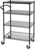 4 Tier Heavy Duty Commercial Grade Rolling Cart with Handle Bar, Metal Wire Utility Cart with Wheels, Shelf Size