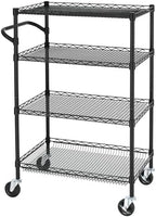 4 Tier Heavy Duty Commercial Grade Rolling Cart with Handle Bar, Metal Wire Utility Cart with Wheels, Shelf Size
