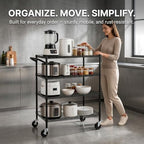 4 Tier Heavy Duty Commercial Grade Rolling Cart with Handle Bar, Metal Wire Utility Cart with Wheels, Shelf Size, alternate