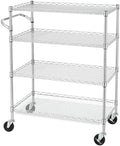 4 Tier Heavy Duty Commercial Grade Rolling Cart with Handle Bar, Metal Wire Utility Cart with Wheels, Kitchen