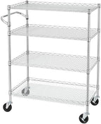 4 Tier Heavy Duty Commercial Grade Rolling Cart with Handle Bar, Metal Wire Utility Cart with Wheels, Kitchen