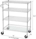 4 Tier Heavy Duty Commercial Grade Rolling Cart with Handle Bar, Metal Wire Utility Cart with Wheels, Kitchen, alternate view