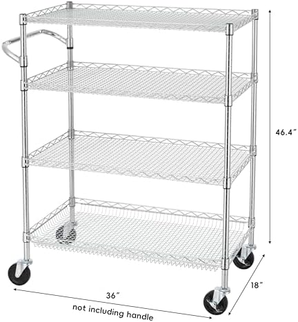 4 Tier Heavy Duty Commercial Grade Rolling Cart with Handle Bar, Metal Wire Utility Cart with Wheels, Kitchen, alternate view