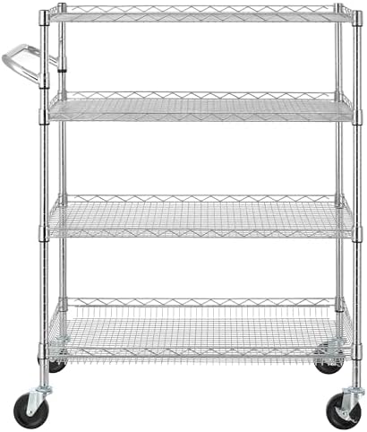 4 Tier Heavy Duty Commercial Grade Rolling Cart with Handle Bar, Metal Wire Utility Cart with Wheels, Kitchen, alternate view