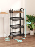 4 Tier Metal Rolling Cart- Utility Storage Cart with Locking Wheels, alternate view 2