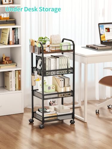 4 Tier Metal Rolling Cart- Utility Storage Cart with Locking Wheels, alternate view 6