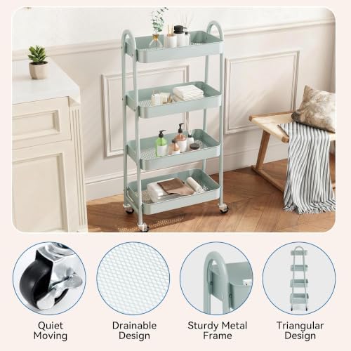 4-Tier Metal Rolling Storage Utility Cart with Lockable Wheels, alternate view 4