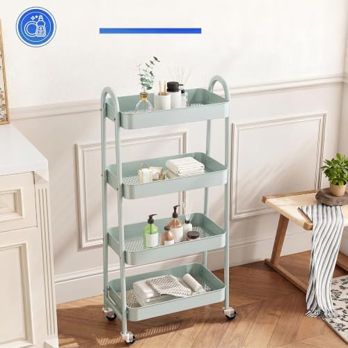 4-Tier Metal Rolling Storage Utility Cart with Lockable Wheels, alternate view 6