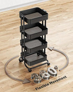 4 Tier Metal Rolling Utility Cart with 2 Lockable Wheels, Black in Black, alternate view 2